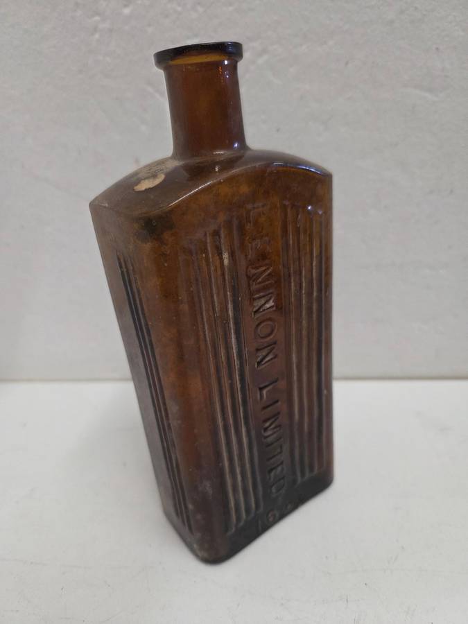Vintage Brown Glass Bottle - Lennon Limited 16 oz - Height - 19cm