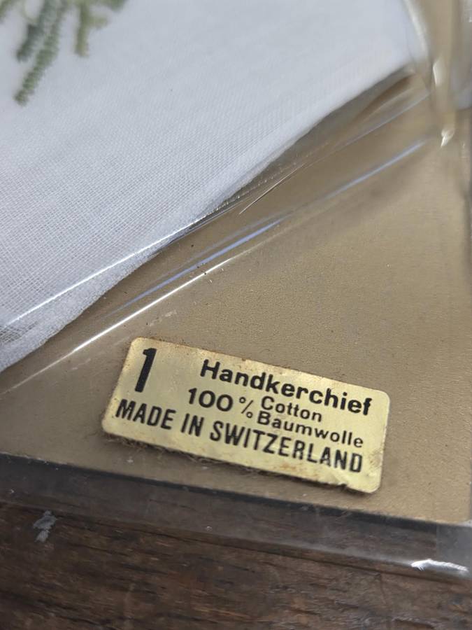 2 x Vintage Embroidered Handkerchiefs - 100% Cotton - Made in Switzerland