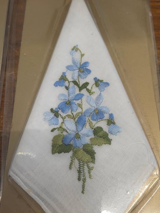 2 x Vintage Embroidered Handkerchiefs - 100% Cotton - Made in Switzerland