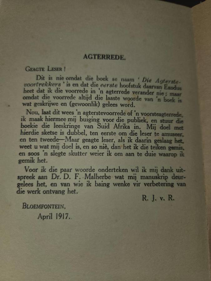 Die Agtersevoortrekkers - Reenen J van Reenen - 1917