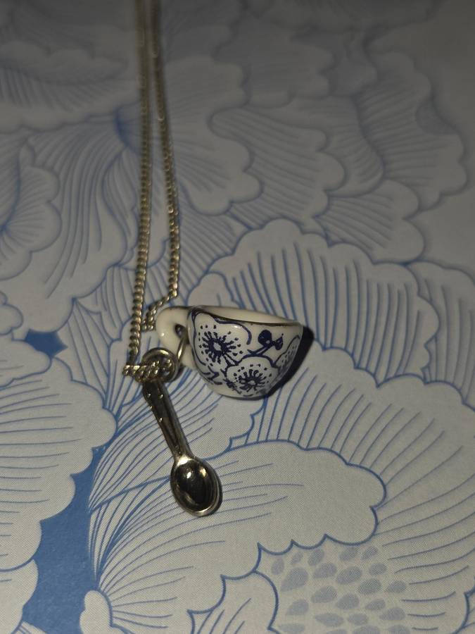 Necklace with cup and spoon pendant