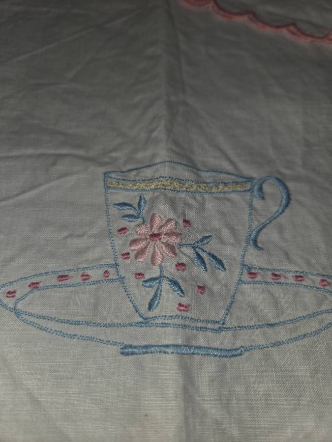 Vintage Embroidered Tea Tray cloth and Teapot cozy set