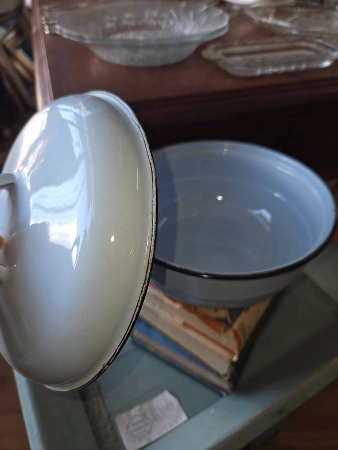 Light Blue enamel dish with lid
