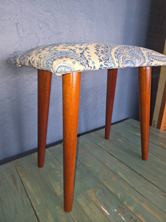 Vintage Retro Piano or Dresser Stool - wooden legs - Newly Upholstered -Legs screws out