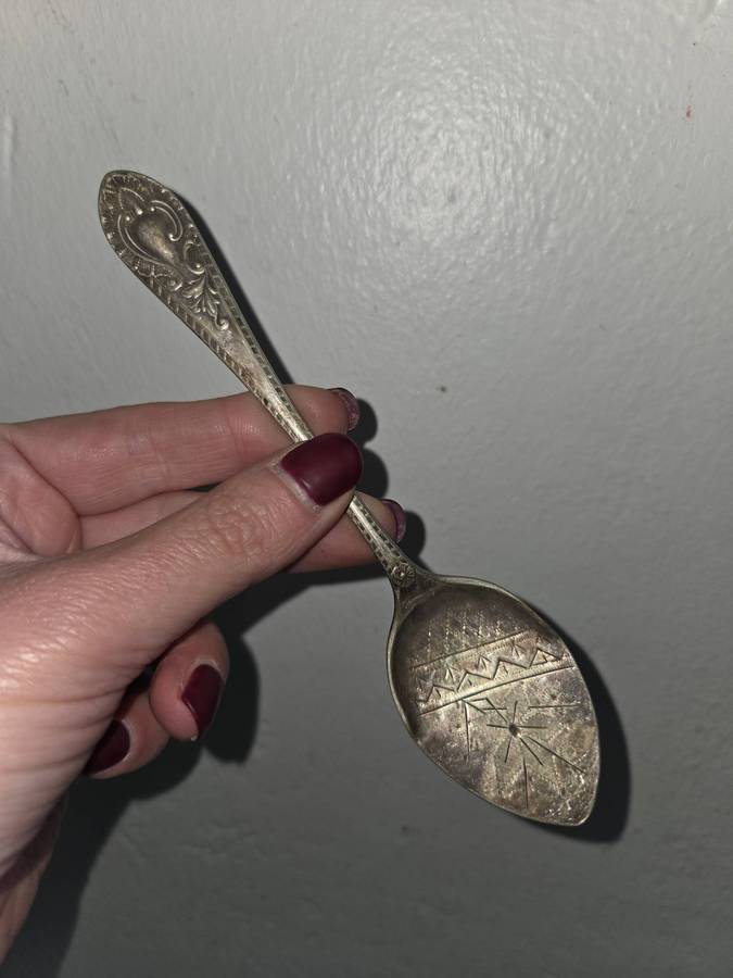 Engraved Flat Bottomed Jam Serving Spoon - Silver Plate - Hallmarked - Lots of character
