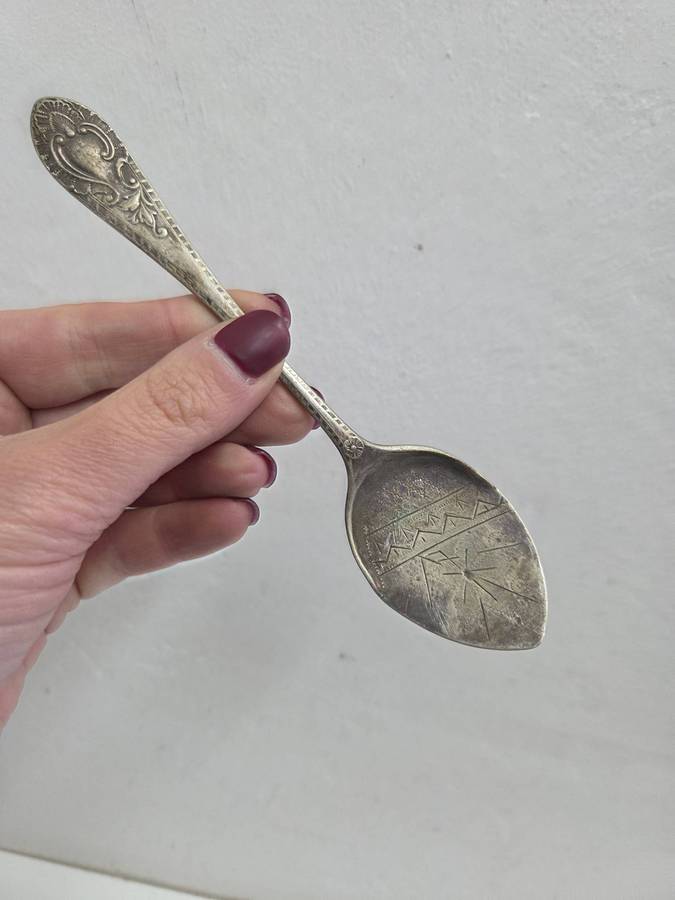 Engraved Flat Bottomed Jam Serving Spoon - Silver Plate - Hallmarked - Lots of character