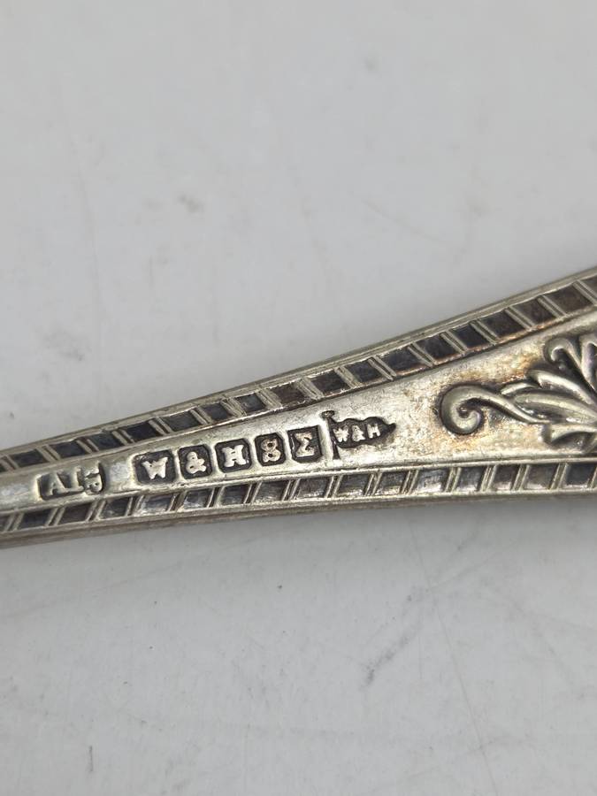 Engraved Flat Bottomed Jam Serving Spoon - Silver Plate - Hallmarked - Lots of character