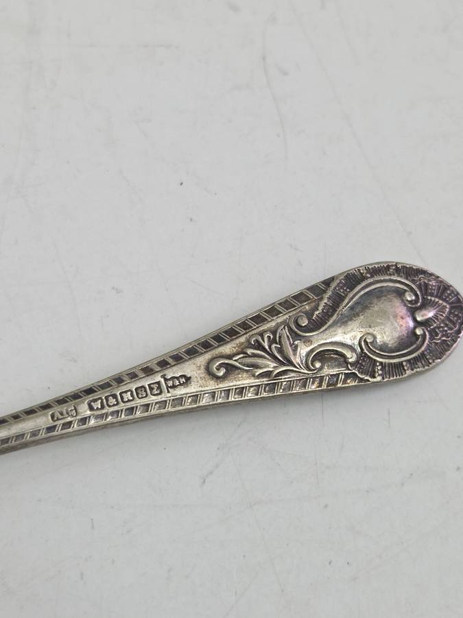 Engraved Flat Bottomed Jam Serving Spoon - Silver Plate - Hallmarked - Lots of character
