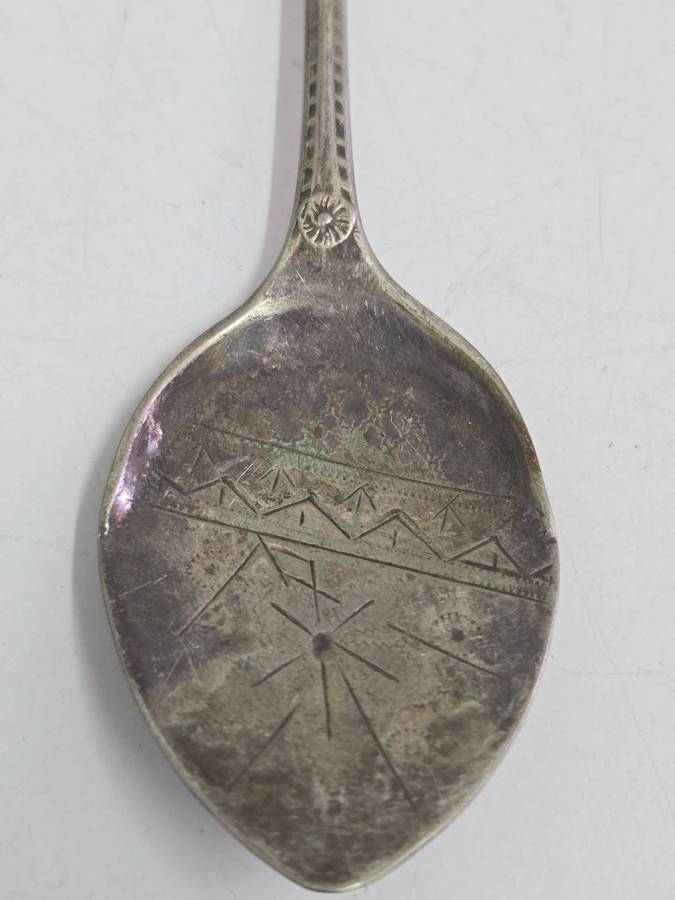 Engraved Flat Bottomed Jam Serving Spoon - Silver Plate - Hallmarked - Lots of character