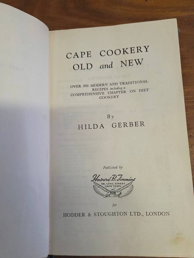 Cape Cookery Old and New - Hilda Gerber - Vintage Recipe Book