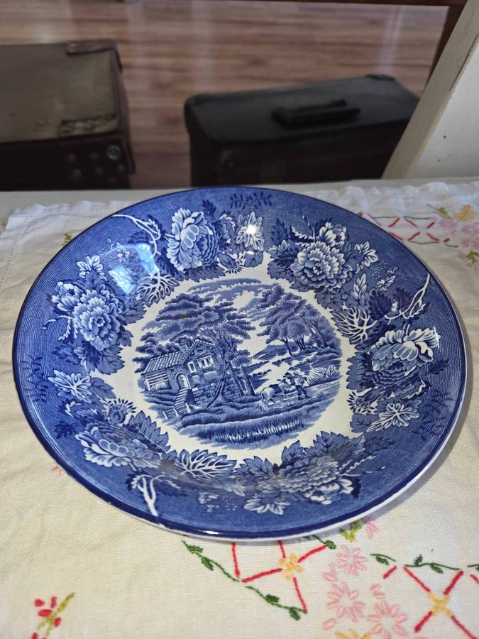 Vintage Wood & Sons Soup bowl - Blue and white Woodsware English Scenery bowl
