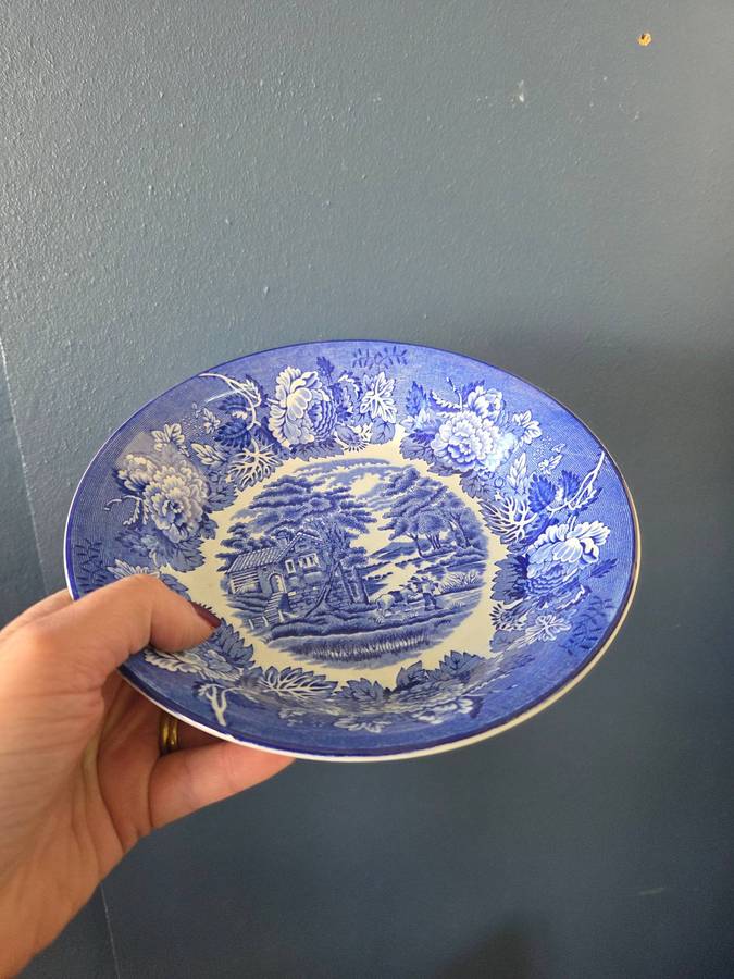 Vintage Wood & Sons Soup bowl - Blue and white Woodsware English Scenery bowl