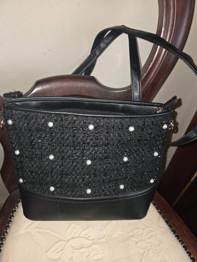 Miladys black handbag with pearl detail