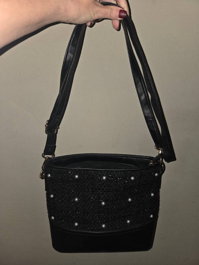 Miladys black handbag with pearl detail