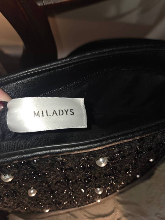 Miladys black handbag with pearl detail