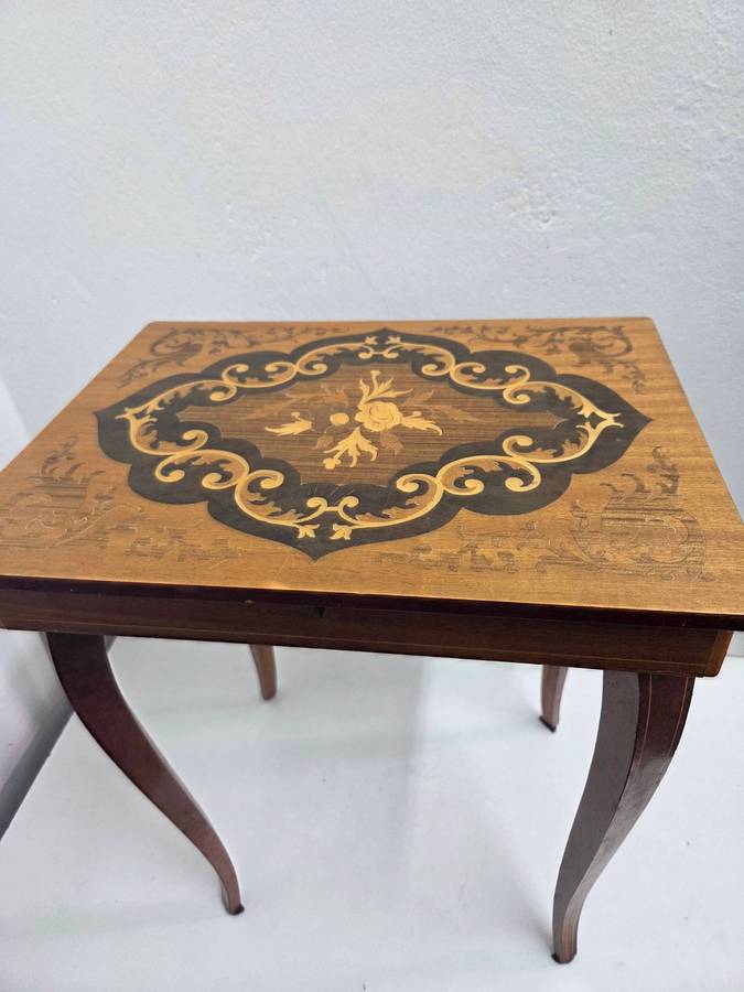 Antique Italian Inlaid Wood Table Music Box - Working Condition - Height - 44cm