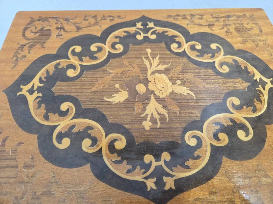 Antique Italian Inlaid Wood Table Music Box - Working Condition - Height - 44cm