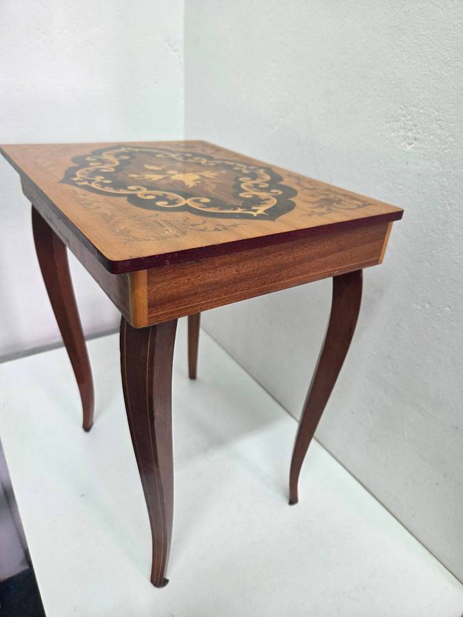 Antique Italian Inlaid Wood Table Music Box - Working Condition - Height - 44cm