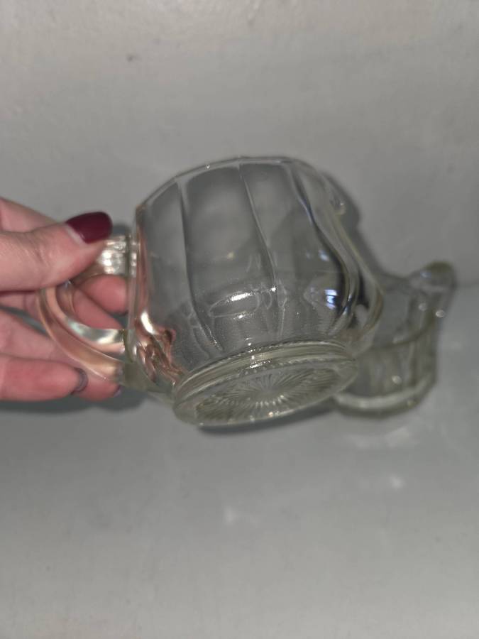 Matching Glass Milk jug and sugar bowl Heavy Glass Great quality