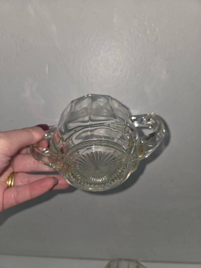 Matching Glass Milk jug and sugar bowl Heavy Glass Great quality