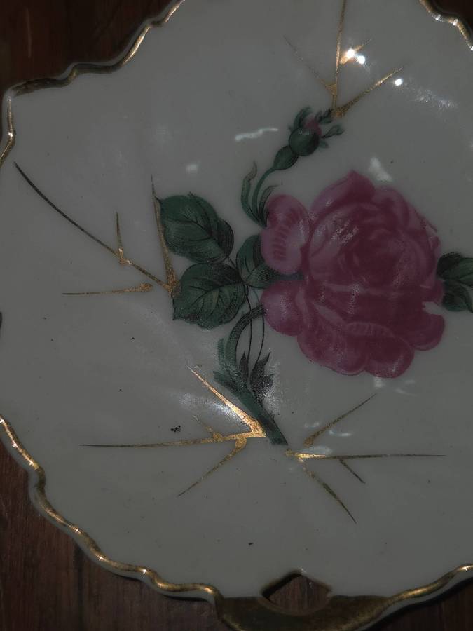 Small Vintage Porcelain Pin Dish with Gold detail
