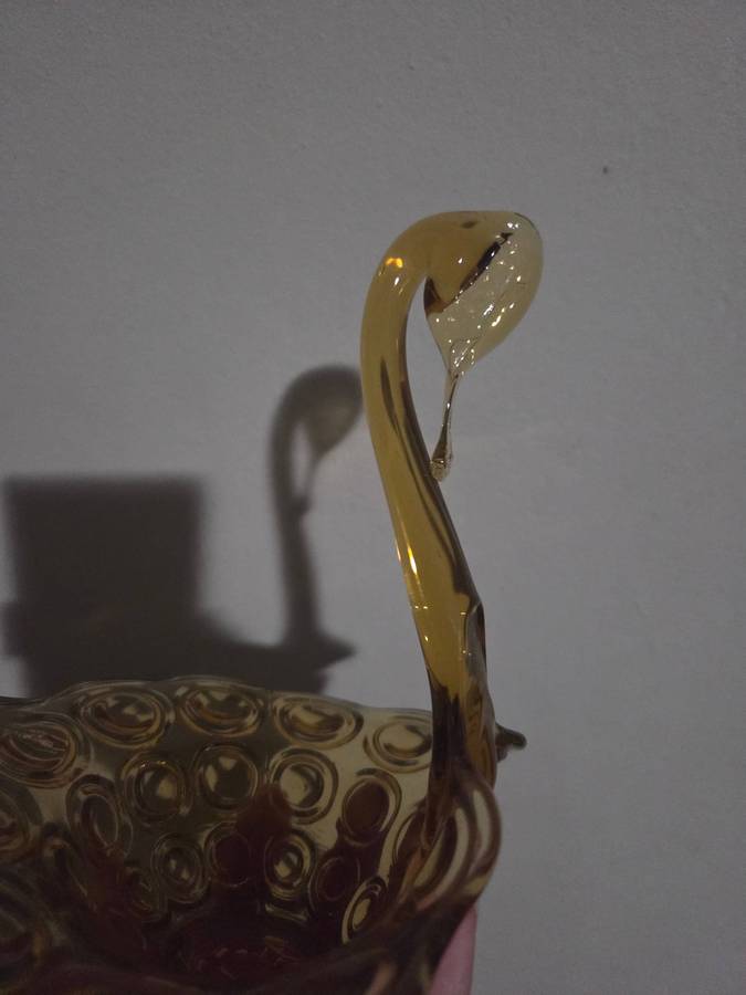Vintage Kanawha Art Amber Swan Glass Bowl - Candy or Trinket dish - Mid-century modern art glass
