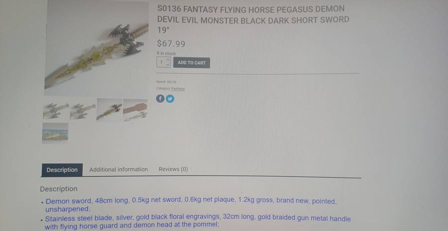 Fantasy Display Short Sword