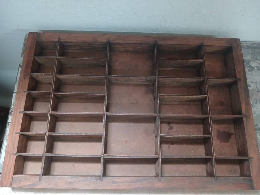 2 Vintage Wooden Printers Trays & 108 ornaments. ALL 4 ONE! See photos.