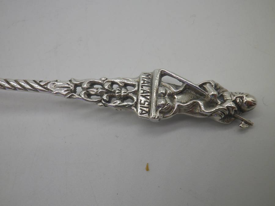 Sterling Silver FIGURAL Souvenir spoon, Malaysia. Wise Old man. 10.45 grams. 11cm long
