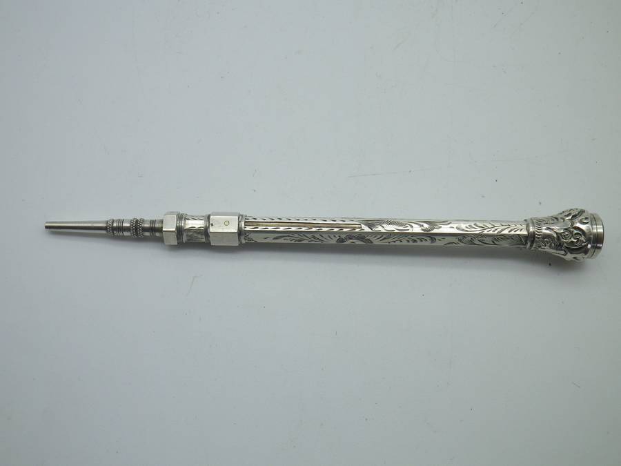 Antique Silver propelling pencil with agate finial inset