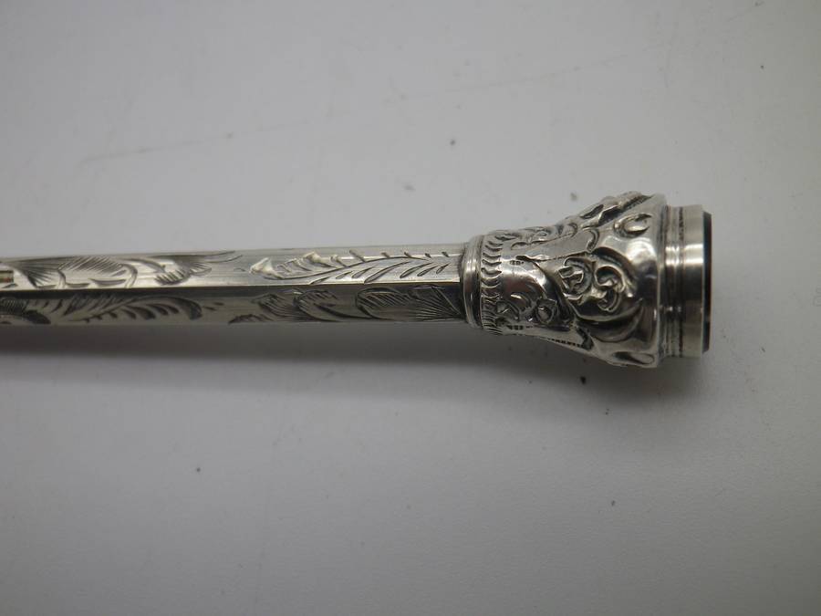 Antique Silver propelling pencil with agate finial inset