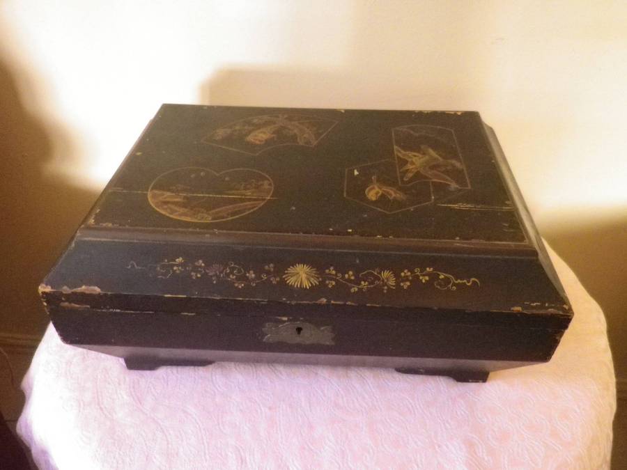 Large Antique circa 19th century black Lacquer Box.