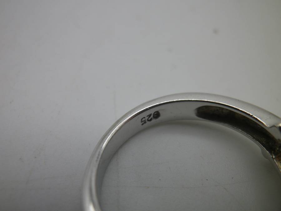 Splendid Sterling Silver Smoky Quartz & 2 citrine Vintage Ring. Rhodium plated. Size: P. 6g