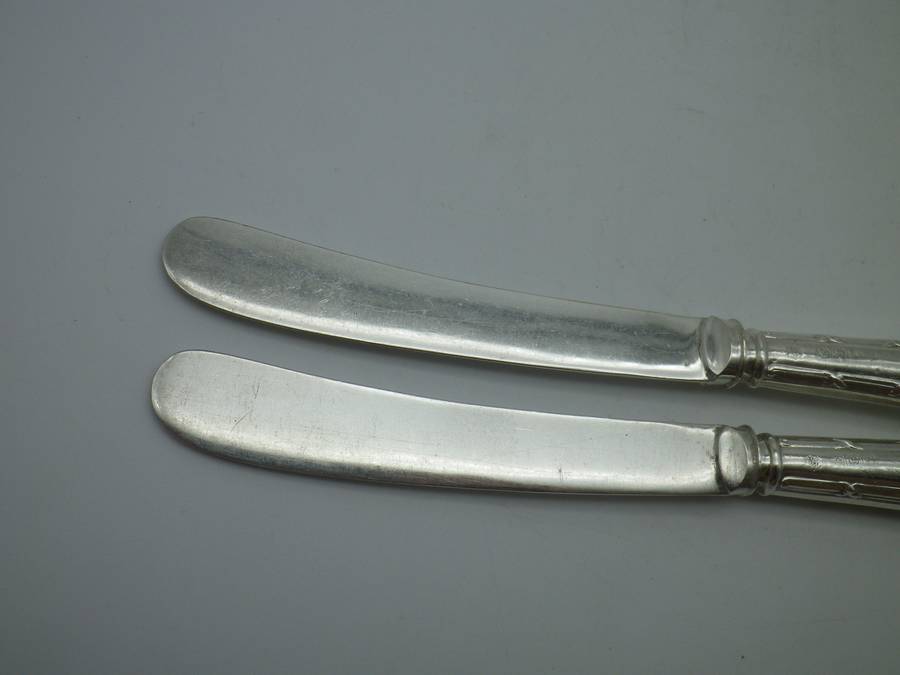 Pair Antique Sterling Silver Butter knives. Sheffield, 1921. Frederick C Asman & Co.