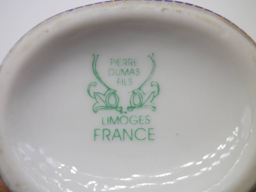BEAUTIFUL VINTAGE LIMOGES France TRINKET JAR & HOLDER Set DESIGNED BY PIERRE DUMAS FILS