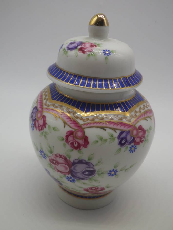 BEAUTIFUL VINTAGE LIMOGES France TRINKET JAR & HOLDER Set DESIGNED BY PIERRE DUMAS FILS