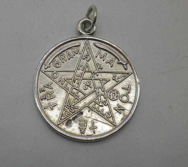 Hallmarked Sterling Silver Tetragrammatron and Zodiac Pendant, Pentagram. Sheffield, 2016