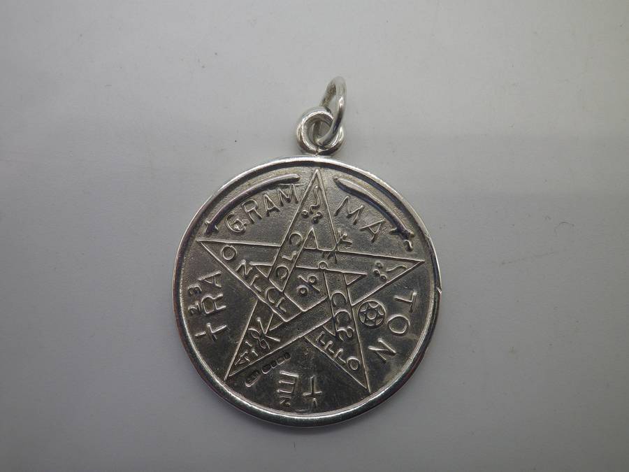 Hallmarked Sterling Silver Tetragrammatron and Zodiac Pendant, Pentagram. Sheffield, 2016