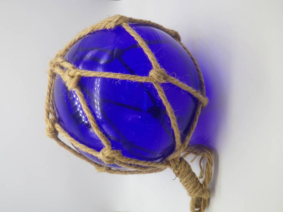 Vintage Japanese Hand blown Green Blue Ship Buoy with rope