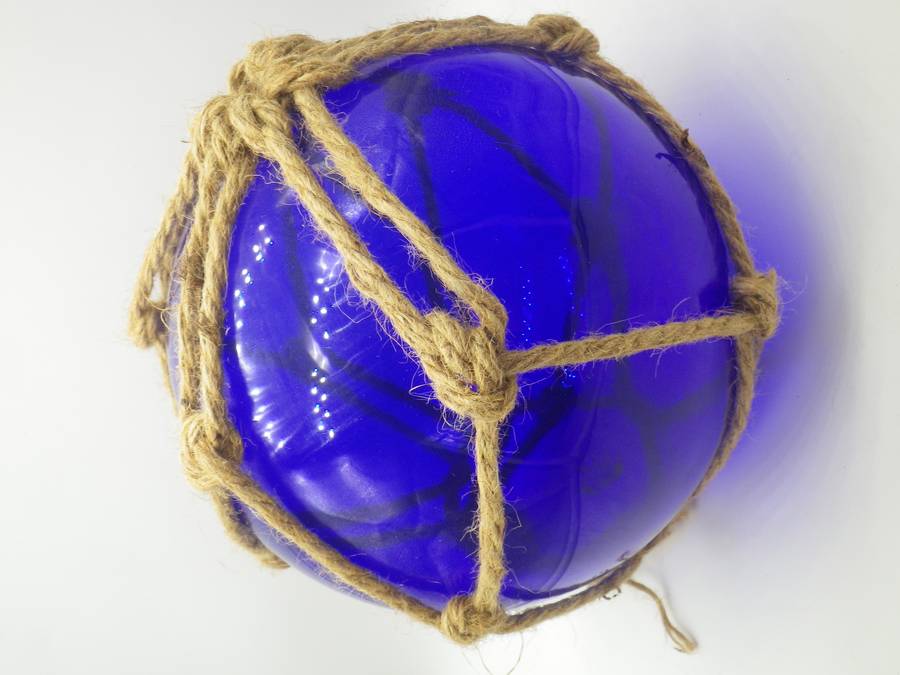 Vintage Japanese Hand blown Green Blue Ship Buoy with rope