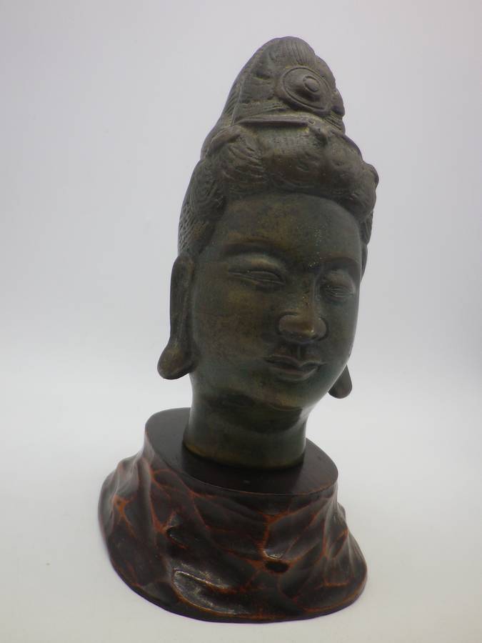 MAGNIFICENT Antique BRONZE KWAN YIN HEAD STATUE. Too beautiful