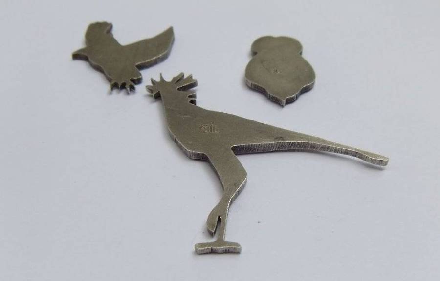 Vintage STERLING SILVER OWL, BLUE CRANE & EAGLE. Flat- to apply to furniture decor etc.