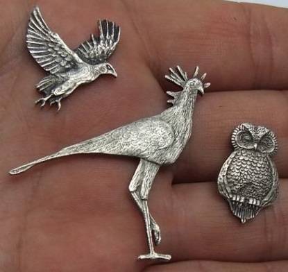 Vintage STERLING SILVER OWL, BLUE CRANE & EAGLE. Flat- to apply to furniture decor etc.