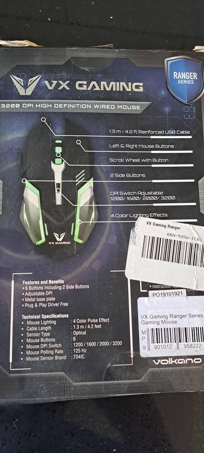 VX Gaming Ranger Gaming Mouse The VX Gaming Ranger Gaming Mouse With 6 Buttons ( Brand New)