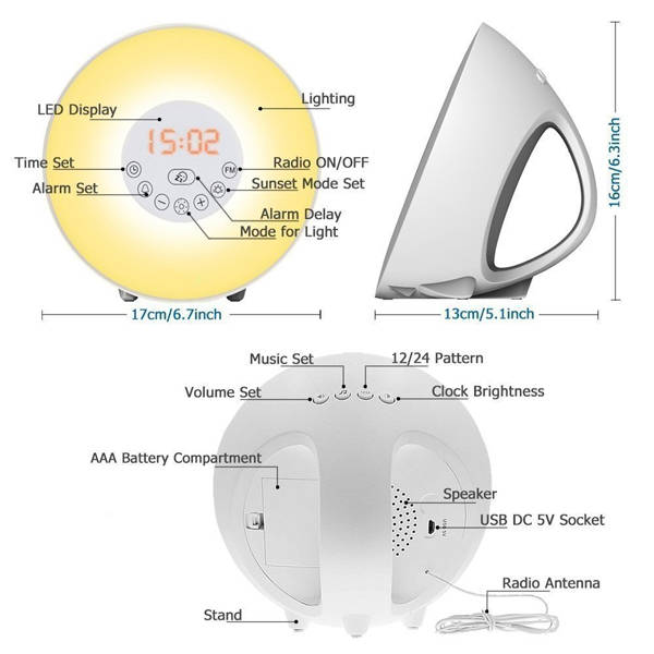 Sunrise Alarm Clock, Digital Clock, Wake Up Light with 6 Nature Sounds, FM Radio and Touch Control (