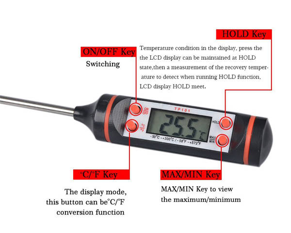 Cooking Thermometer Digital Thermometer Ultra Accurate Instant Read LCD Screen with Long Stainless P