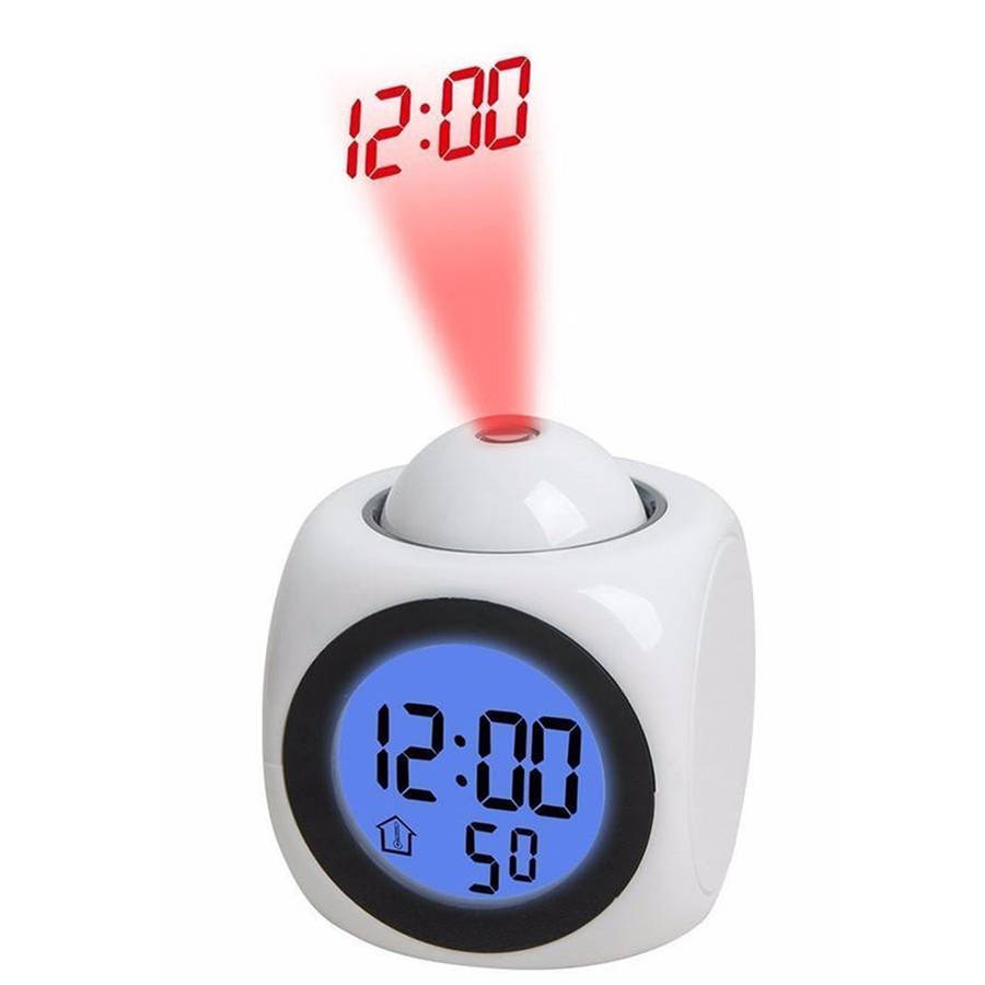 Multi-Function LED Talking Projection Clock - White