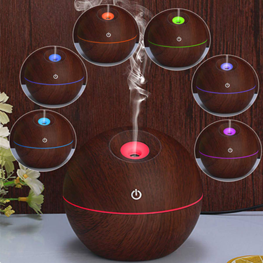 Portable 7 Color LED Light 130ml Essential Oil Diffuser - Deep Wood Grain