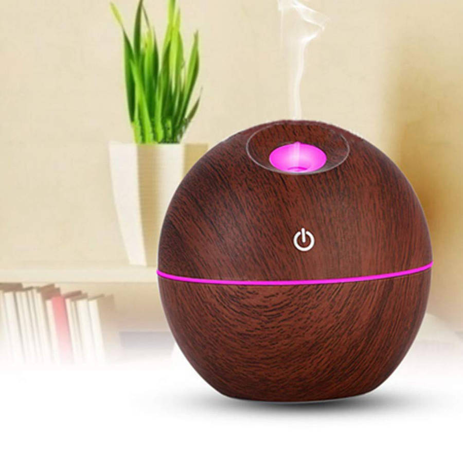 Portable 7 Color LED Light 130ml Essential Oil Diffuser - Deep Wood Grain