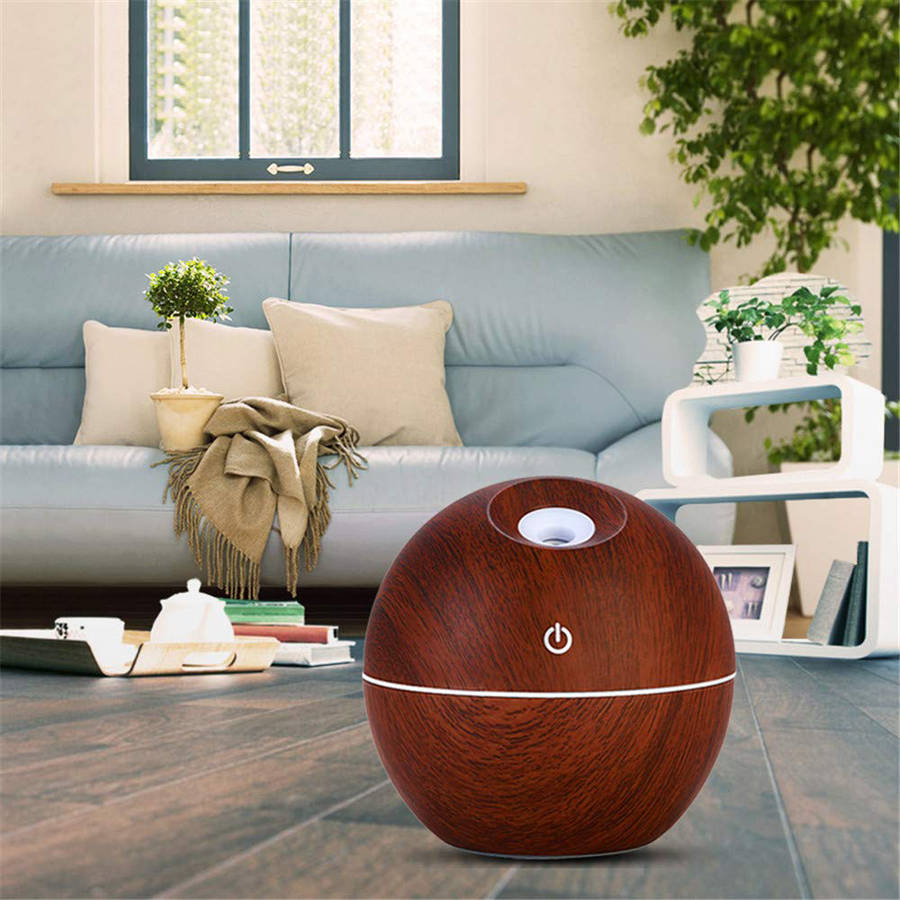 Portable 7 Color LED Light 130ml Essential Oil Diffuser - Deep Wood Grain